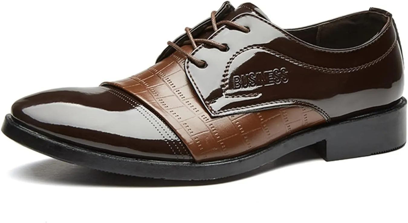 Comfortable Leather Pattern Shoes Low Heel Business Shoes for Men Arch Support Formal Dress Shoe for Men Dating Weding Working Casual Suit Shoe Waterproof Durable Leather Footwear