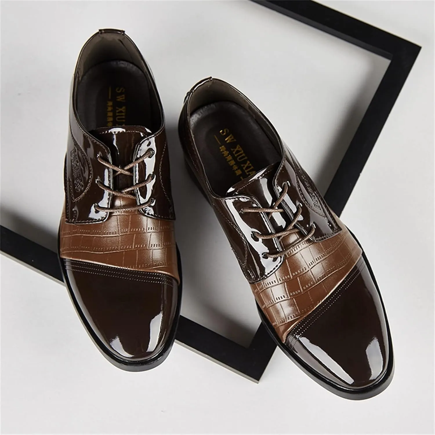 Comfortable Leather Pattern Shoes Low Heel Business Shoes for Men Arch Support Formal Dress Shoe for Men Dating Weding Working Casual Suit Shoe Waterproof Durable Leather Footwear