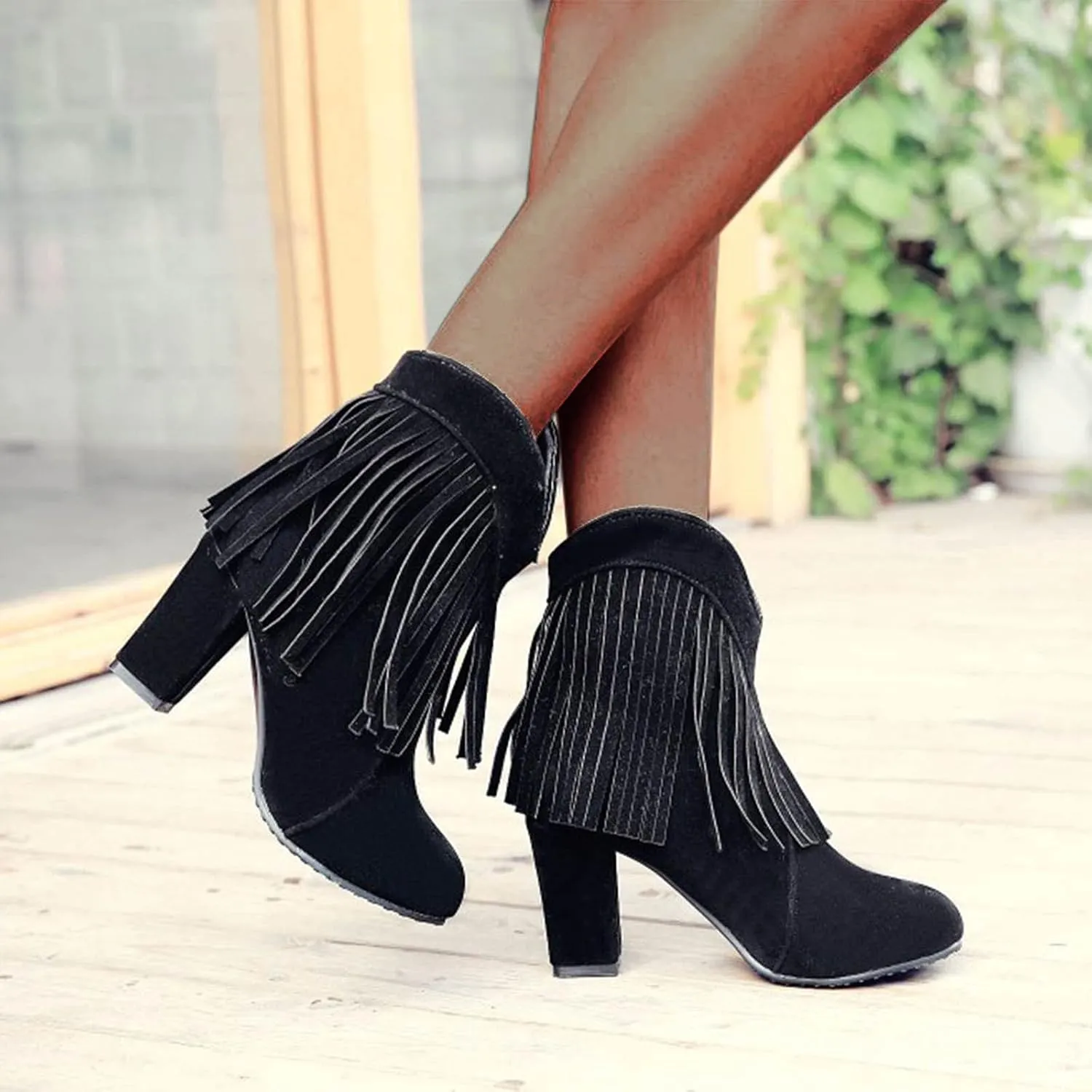Cowboy Boots for Women Flat Womens Ruffled Ankle Boots Low Chunky Block Stacked Heel Boots Slip On Pointed Toe Western Shoes 52
