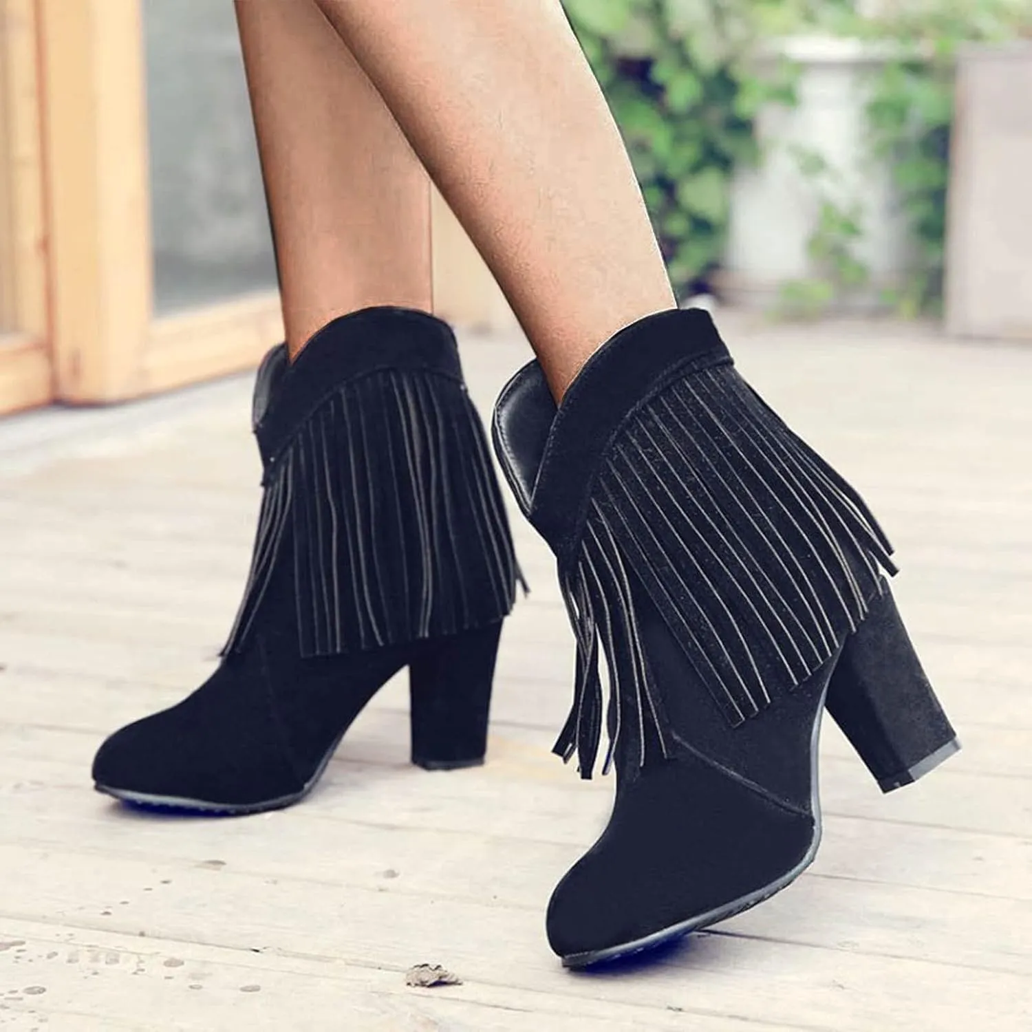 Cowboy Boots for Women Flat Womens Ruffled Ankle Boots Low Chunky Block Stacked Heel Boots Slip On Pointed Toe Western Shoes 52