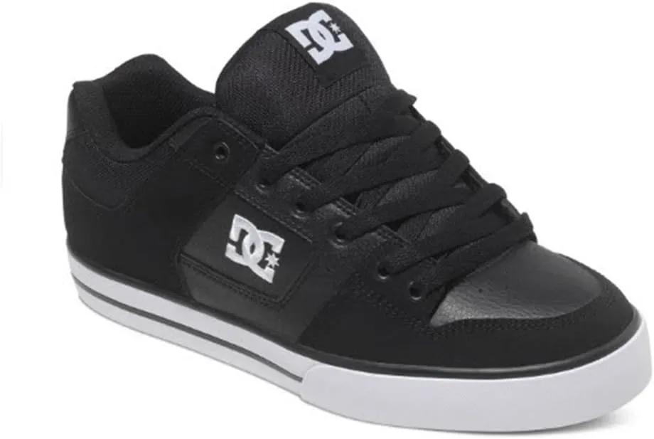DC Men's Pure Low Top Lace Up Casual Skate Shoe Sneaker, Black/Black/White, 10