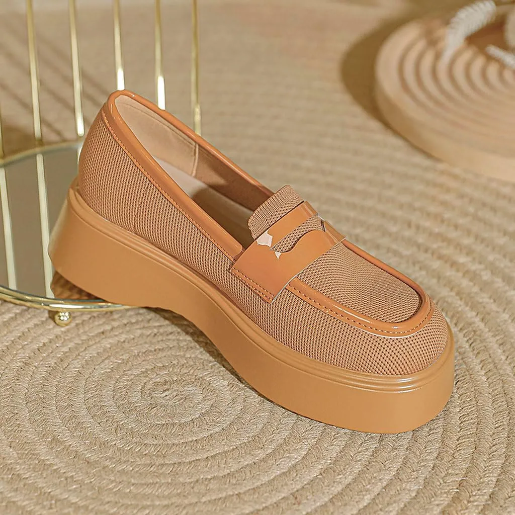 DINTAHA Chunky Platform Loafers for Women Heeled Knit Loafers Slip On Business Casual Shoes
