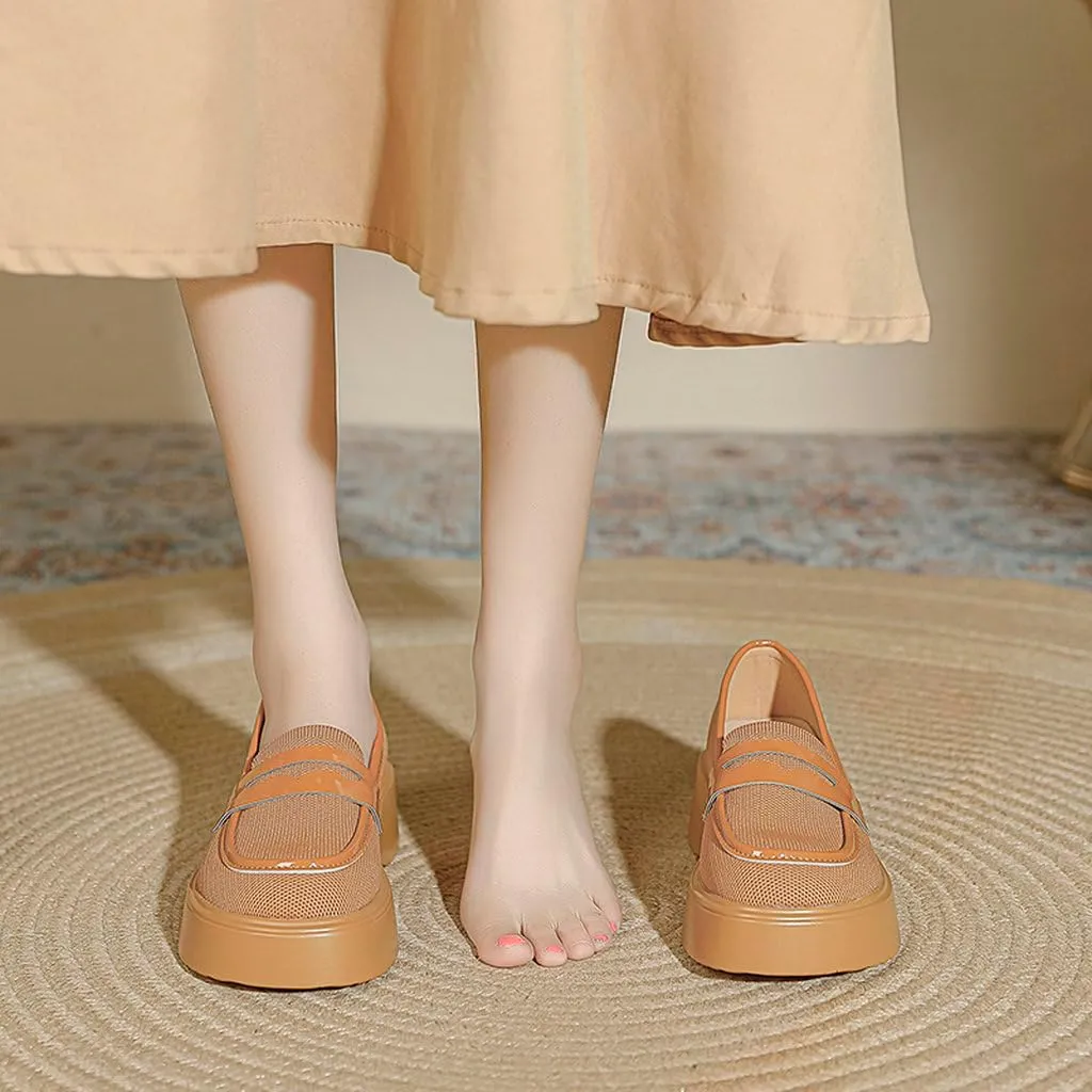 DINTAHA Chunky Platform Loafers for Women Heeled Knit Loafers Slip On Business Casual Shoes