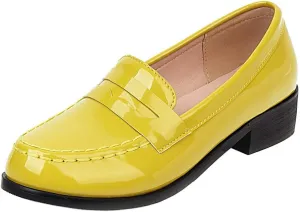 DINTAHA Patent Leather Loafers for Women Chunky Low Heel Loafers Slip On Casual Shoes