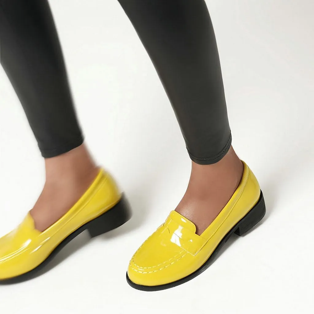 DINTAHA Patent Leather Loafers for Women Chunky Low Heel Loafers Slip On Casual Shoes