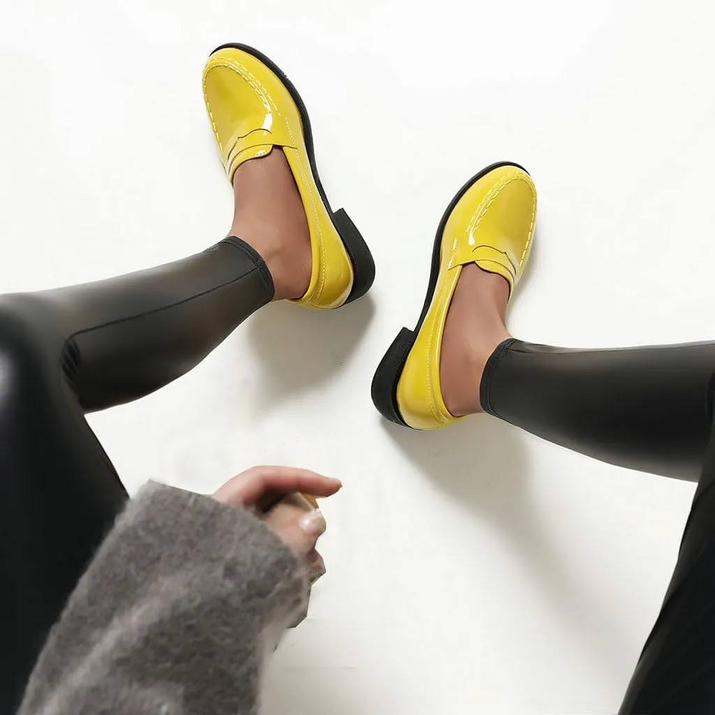DINTAHA Patent Leather Loafers for Women Chunky Low Heel Loafers Slip On Casual Shoes