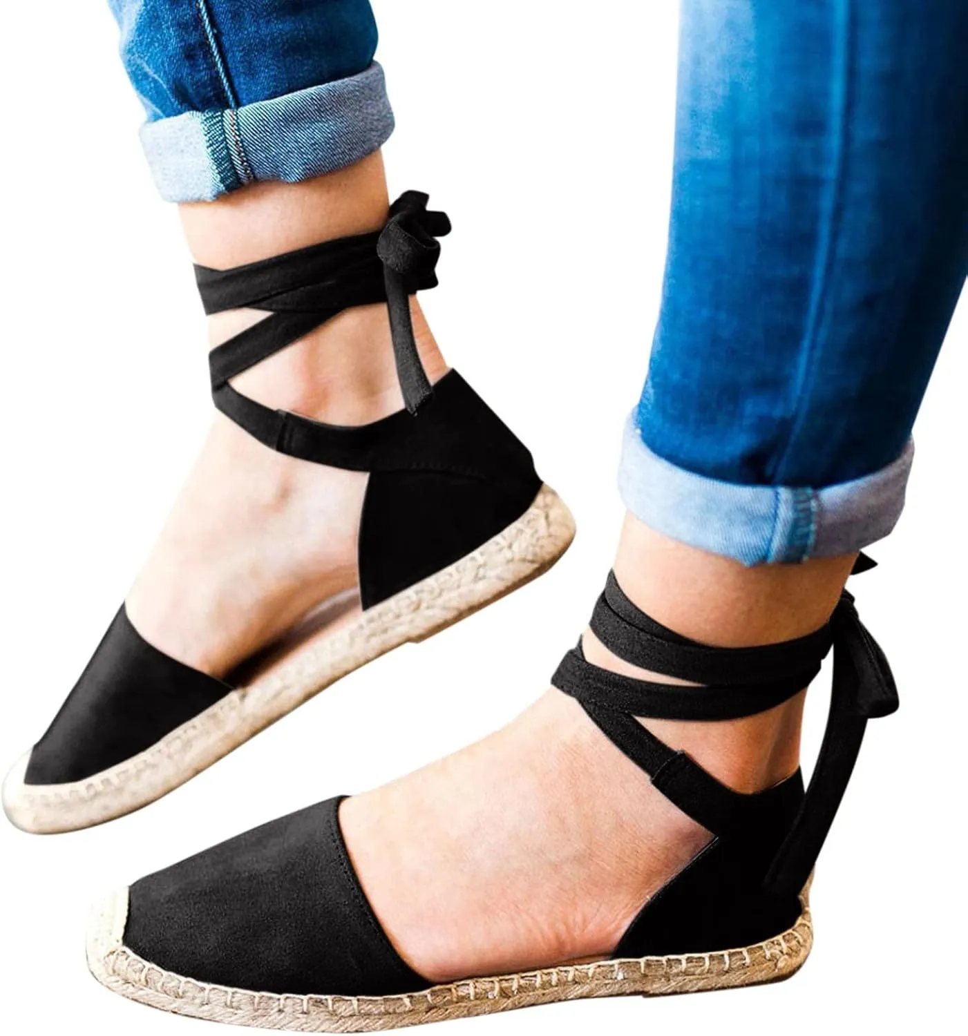 Dressy Sandals for Women Flat Vintage Espadrille Solid Straw Falt Cover Heel Linen Closed toe Covered toe