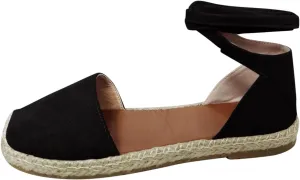 Dressy Sandals for Women Flat Vintage Espadrille Solid Straw Falt Cover Heel Linen Closed toe Covered toe