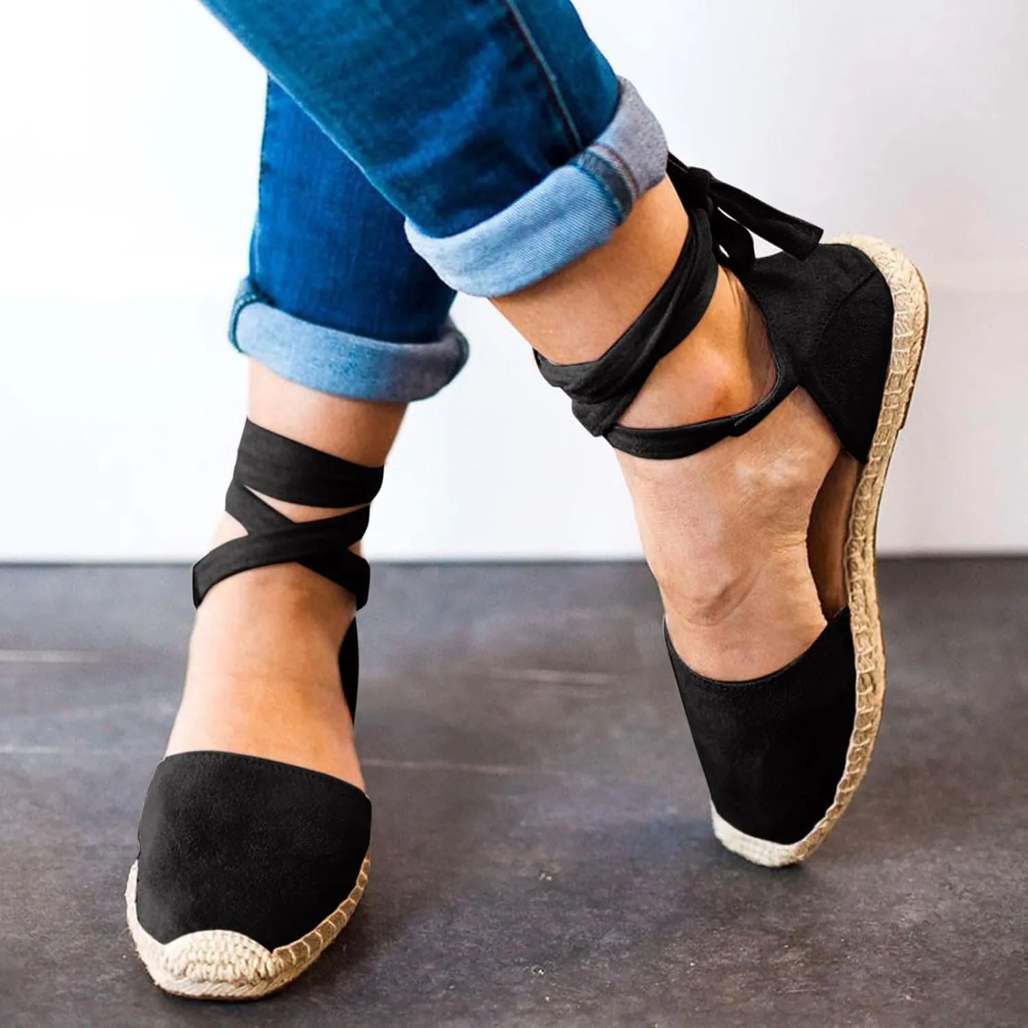 Dressy Sandals for Women Flat Vintage Espadrille Solid Straw Falt Cover Heel Linen Closed toe Covered toe