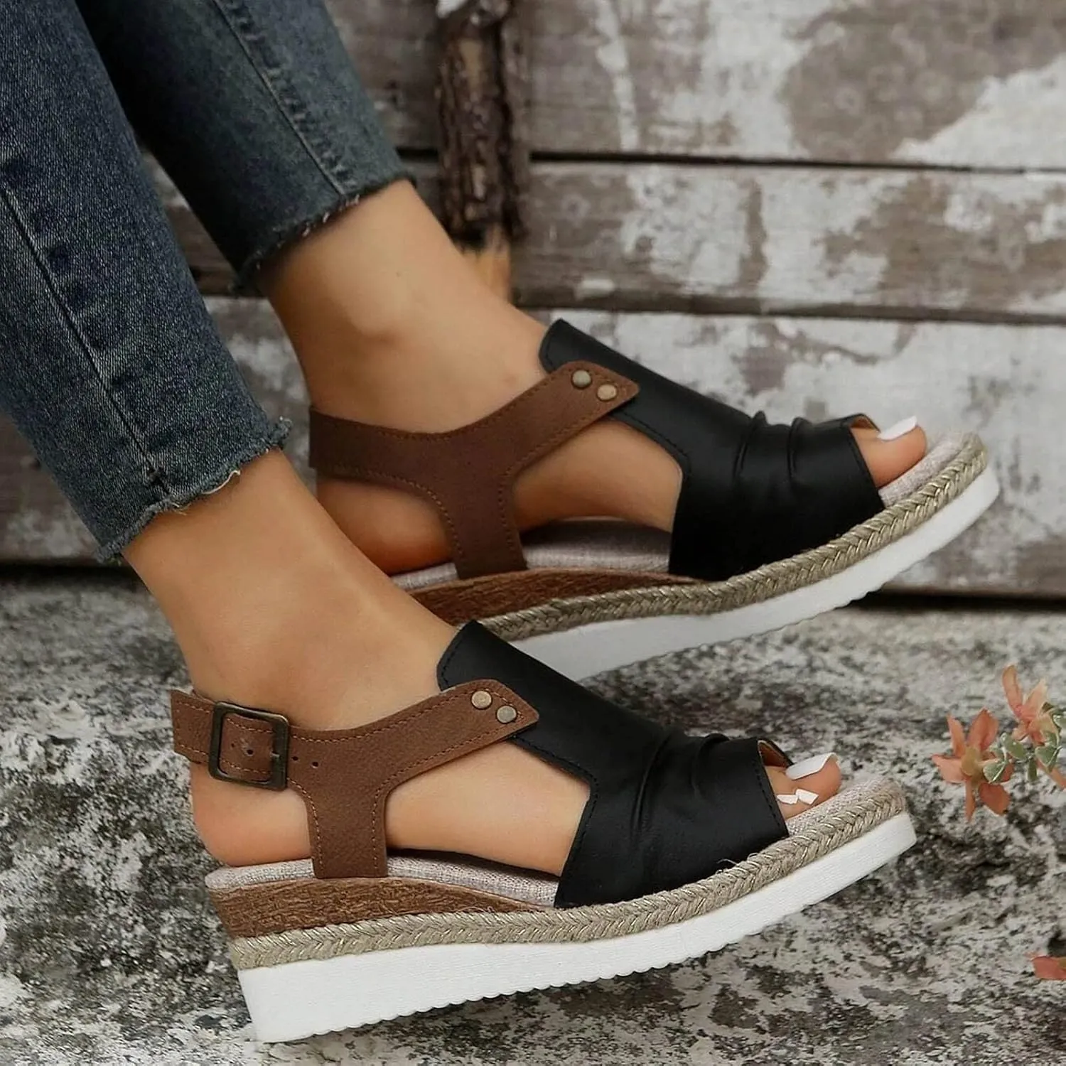Eduavar Wedge Sandals for Women Summer Dressy Open Toe Ankle Strap Platform Sandals Dress Shoes Comfortable Outdoor Shoes