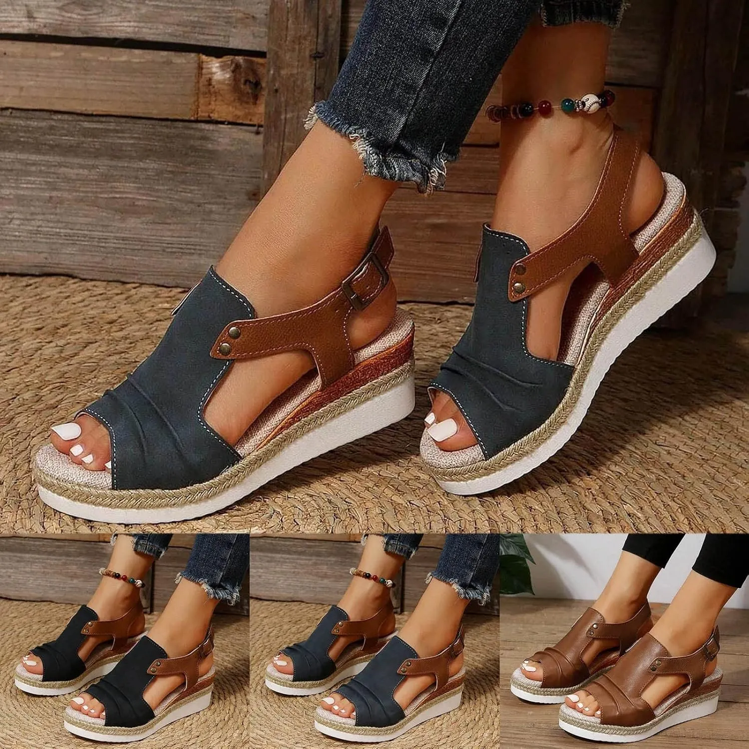 Eduavar Wedge Sandals for Women Summer Dressy Open Toe Ankle Strap Platform Sandals Dress Shoes Comfortable Outdoor Shoes