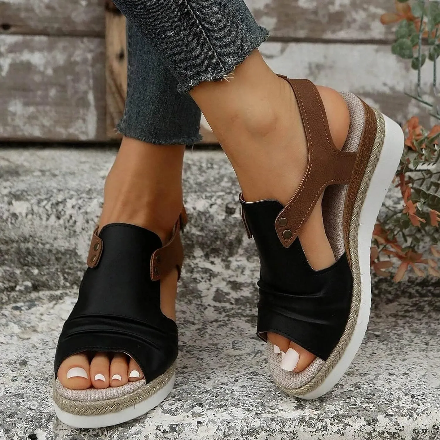 Eduavar Wedge Sandals for Women Summer Dressy Open Toe Ankle Strap Platform Sandals Dress Shoes Comfortable Outdoor Shoes