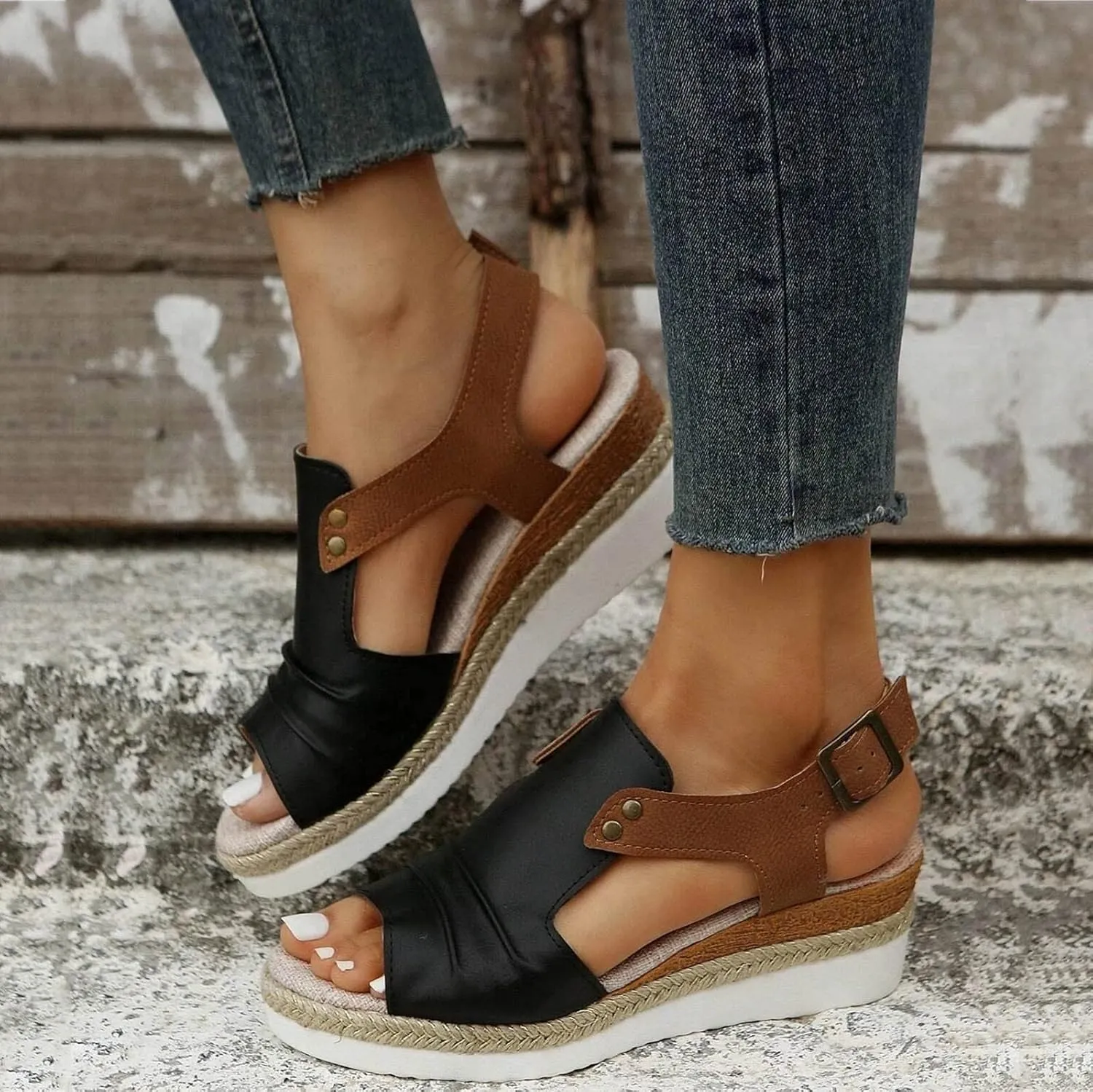 Eduavar Wedge Sandals for Women Summer Dressy Open Toe Ankle Strap Platform Sandals Dress Shoes Comfortable Outdoor Shoes