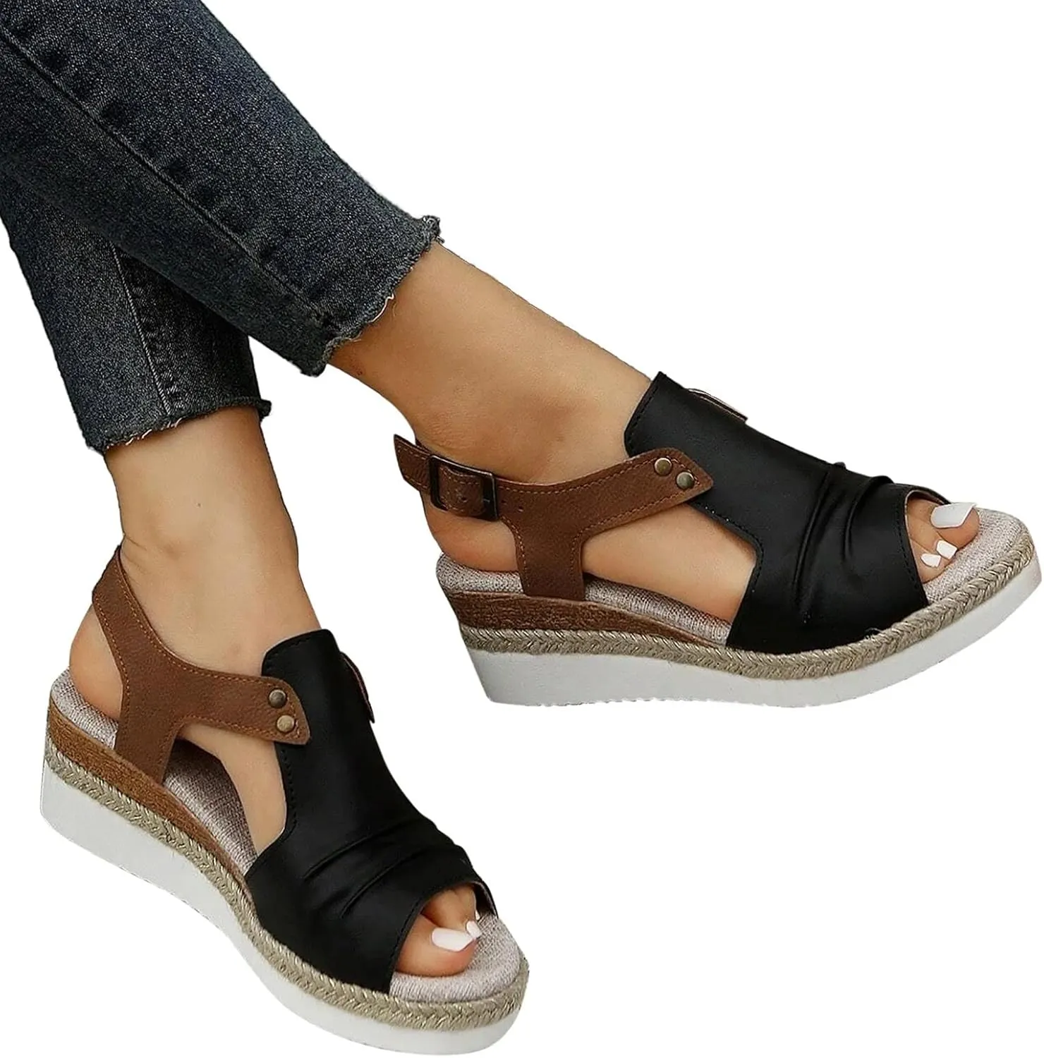 Eduavar Wedge Sandals for Women Summer Dressy Open Toe Ankle Strap Platform Sandals Dress Shoes Comfortable Outdoor Shoes