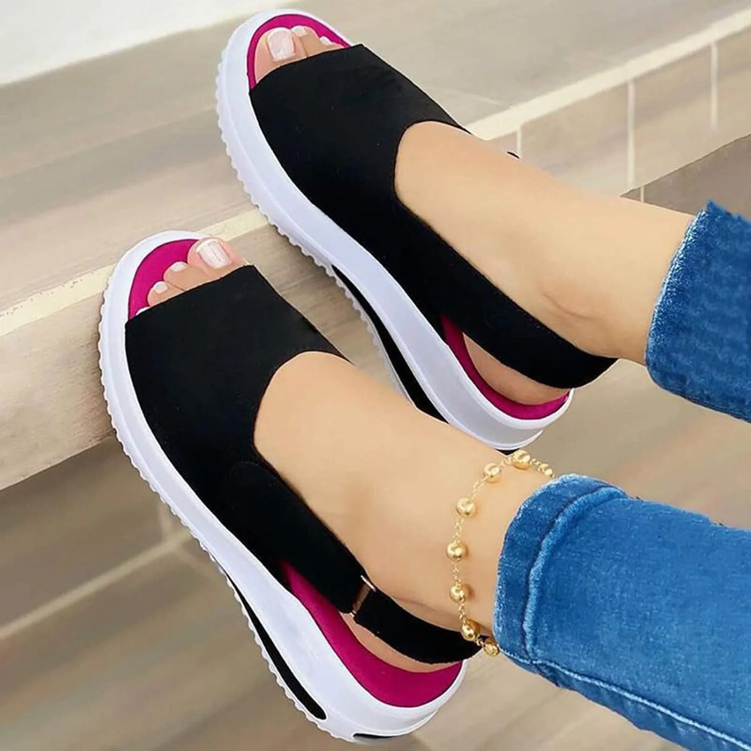 Eduavar Womens Wedge Sandals, Orthopedic Sandals for Women Peep Toe Platform Sandals Ankle Strap Comfy Sandals