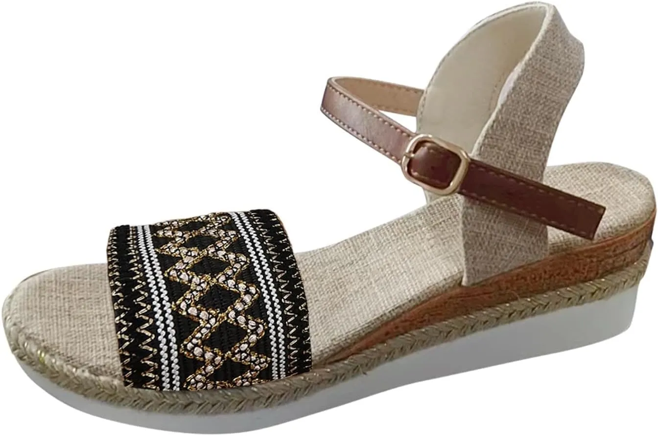 Espadrille Dressy Wedge Sandals Summer Comfortable Open Toe Slingback Slip On Sandals Fashion Ankle Strap Metal Buckle Walking Shoes for All Occasions: Casual, Work, Party