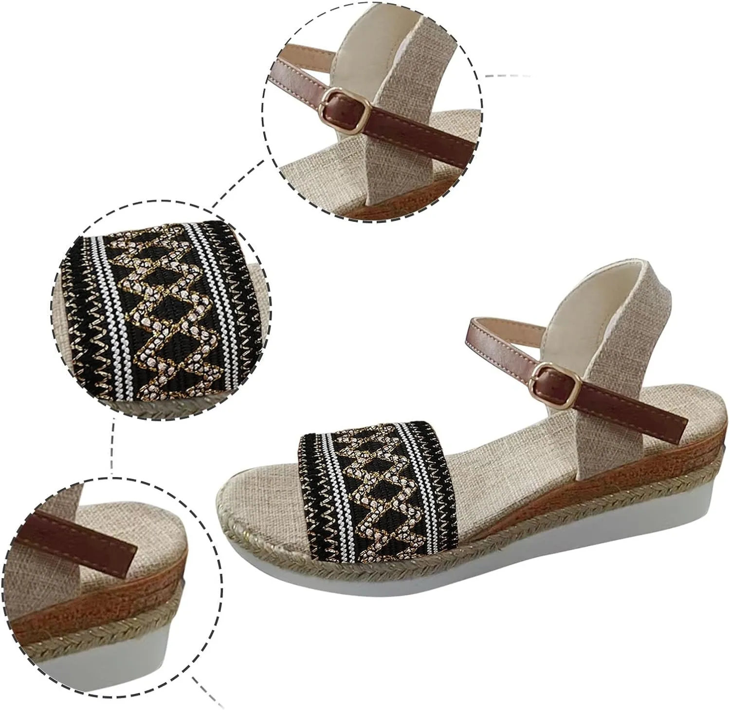Espadrille Dressy Wedge Sandals Summer Comfortable Open Toe Slingback Slip On Sandals Fashion Ankle Strap Metal Buckle Walking Shoes for All Occasions: Casual, Work, Party