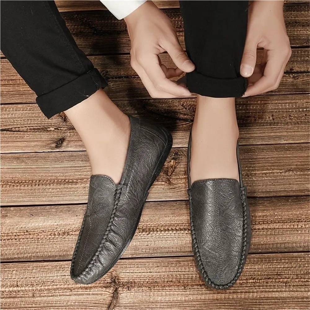 Fashion Men Loafers Shoes Pu Leather Driving Loafers Solid Color Round Toe Slip On