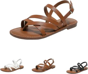 Flat Sandals for Women Dressy Strappy Adjustable Fashion Walking Comfortable Shoes with Open Toe Slingback Gladiator