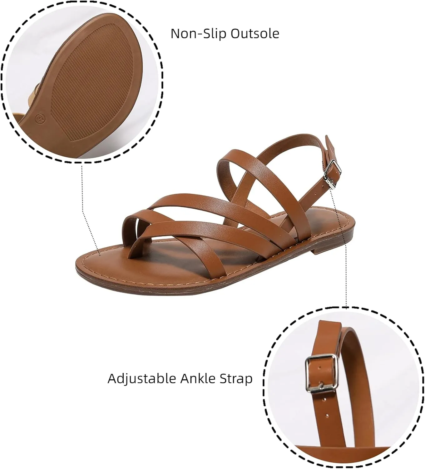 Flat Sandals for Women Dressy Strappy Adjustable Fashion Walking Comfortable Shoes with Open Toe Slingback Gladiator