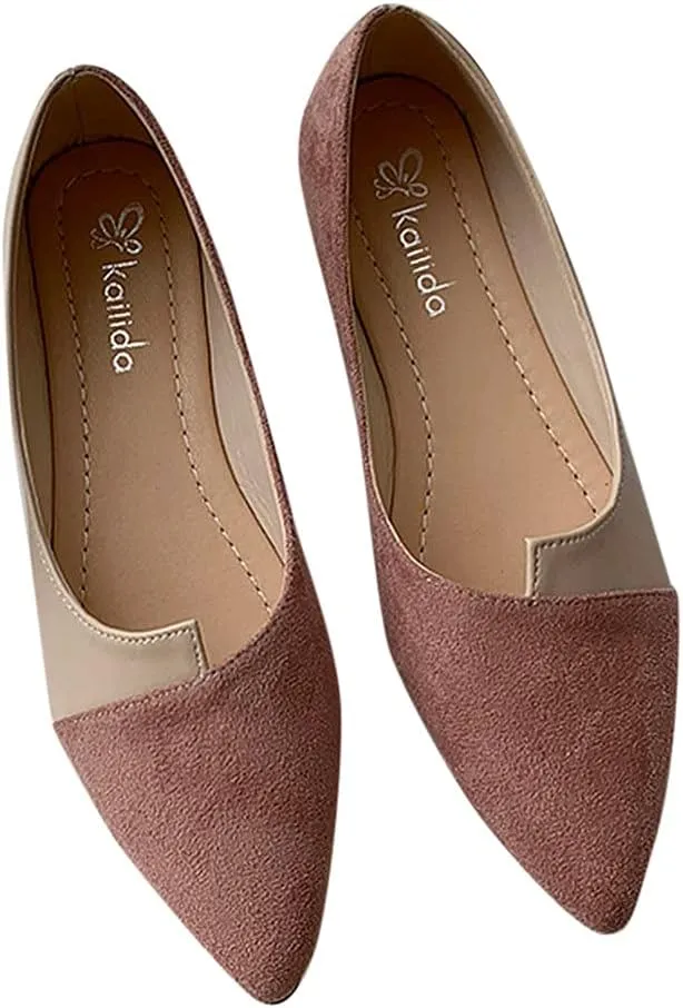 Flat Sandals Pointed toe Casual Pumps Cover Heel Color Block Closed toe Falt Womens Sandals Dressy Flat Sandals