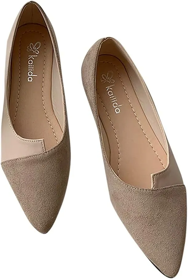 Flat Sandals Pointed toe Casual Pumps Cover Heel Color Block Closed toe Falt Womens Sandals Dressy Flat Sandals