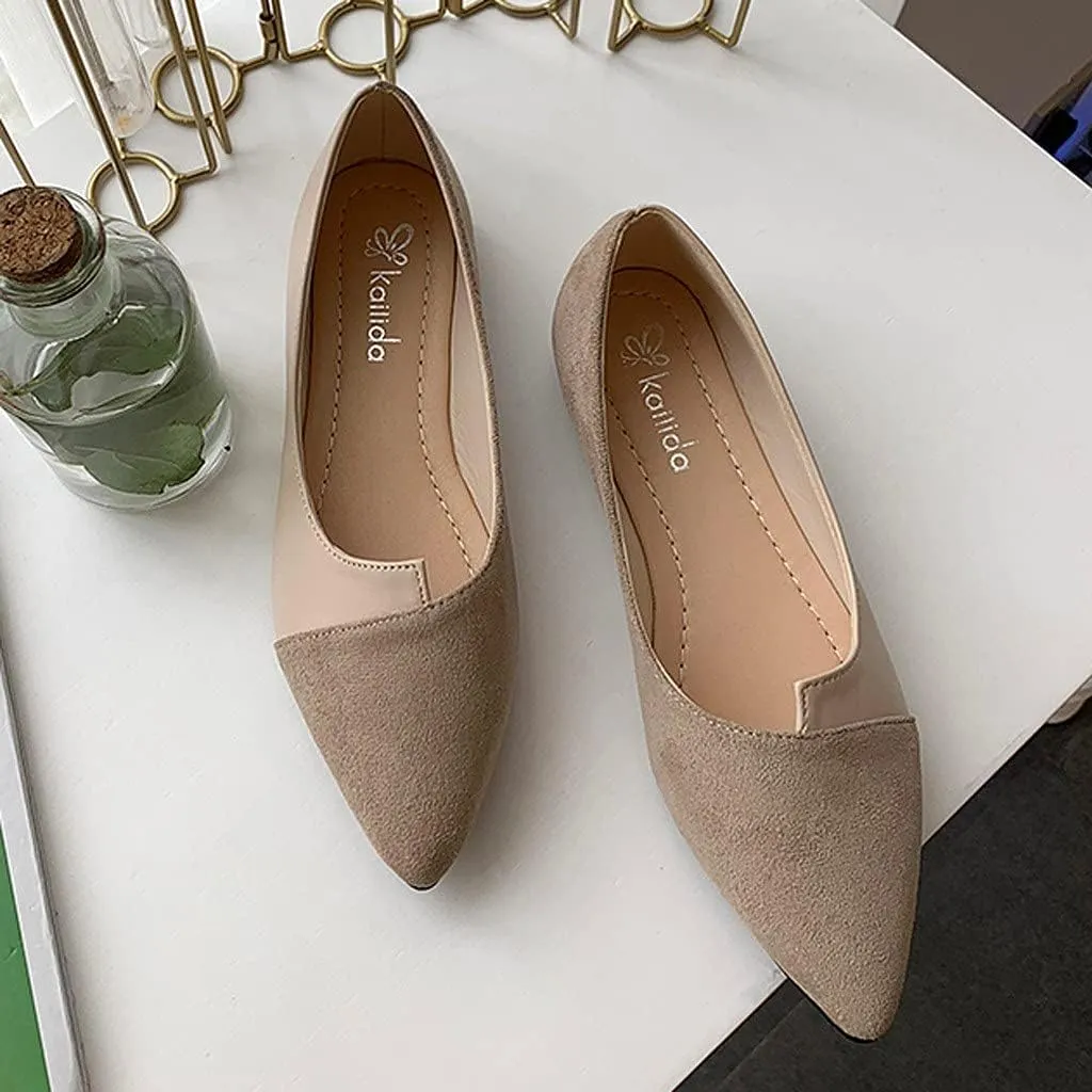 Flat Sandals Pointed toe Casual Pumps Cover Heel Color Block Closed toe Falt Womens Sandals Dressy Flat Sandals