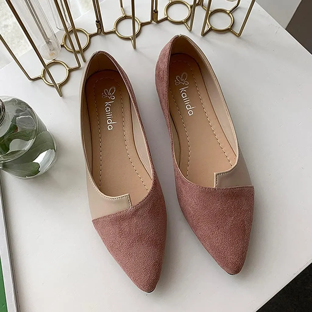 Flat Sandals Pointed toe Casual Pumps Cover Heel Color Block Closed toe Falt Womens Sandals Dressy Flat Sandals