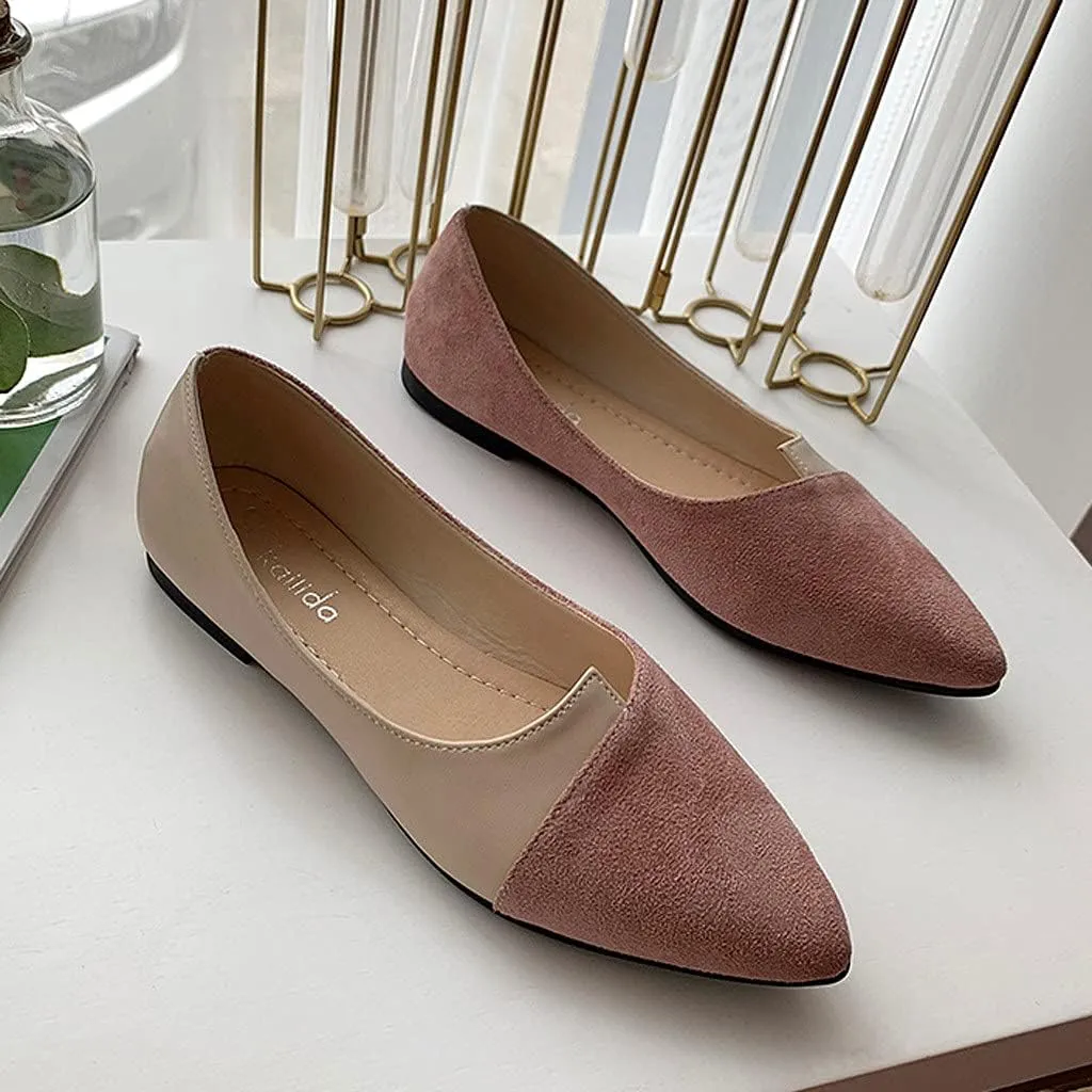 Flat Sandals Pointed toe Casual Pumps Cover Heel Color Block Closed toe Falt Womens Sandals Dressy Flat Sandals