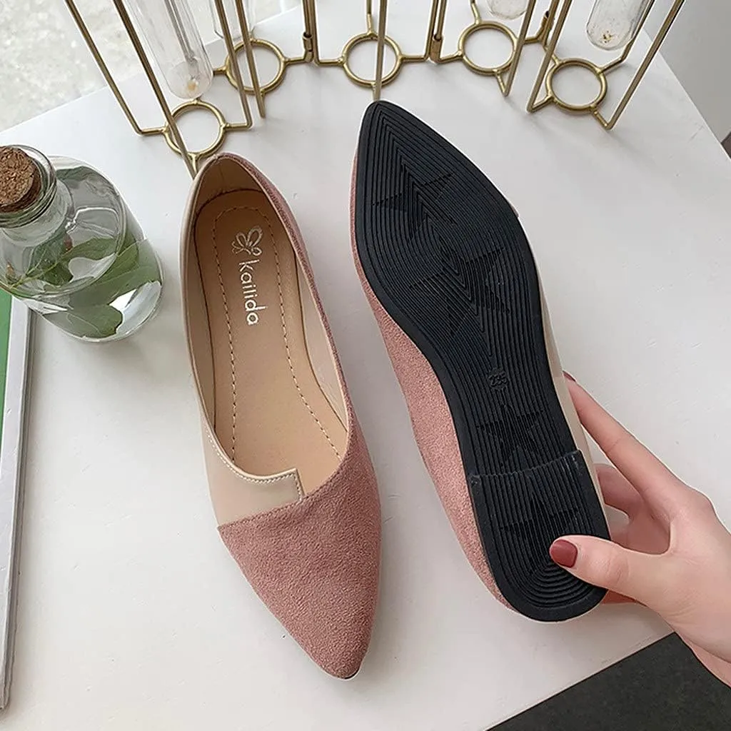 Flat Sandals Pointed toe Casual Pumps Cover Heel Color Block Closed toe Falt Womens Sandals Dressy Flat Sandals