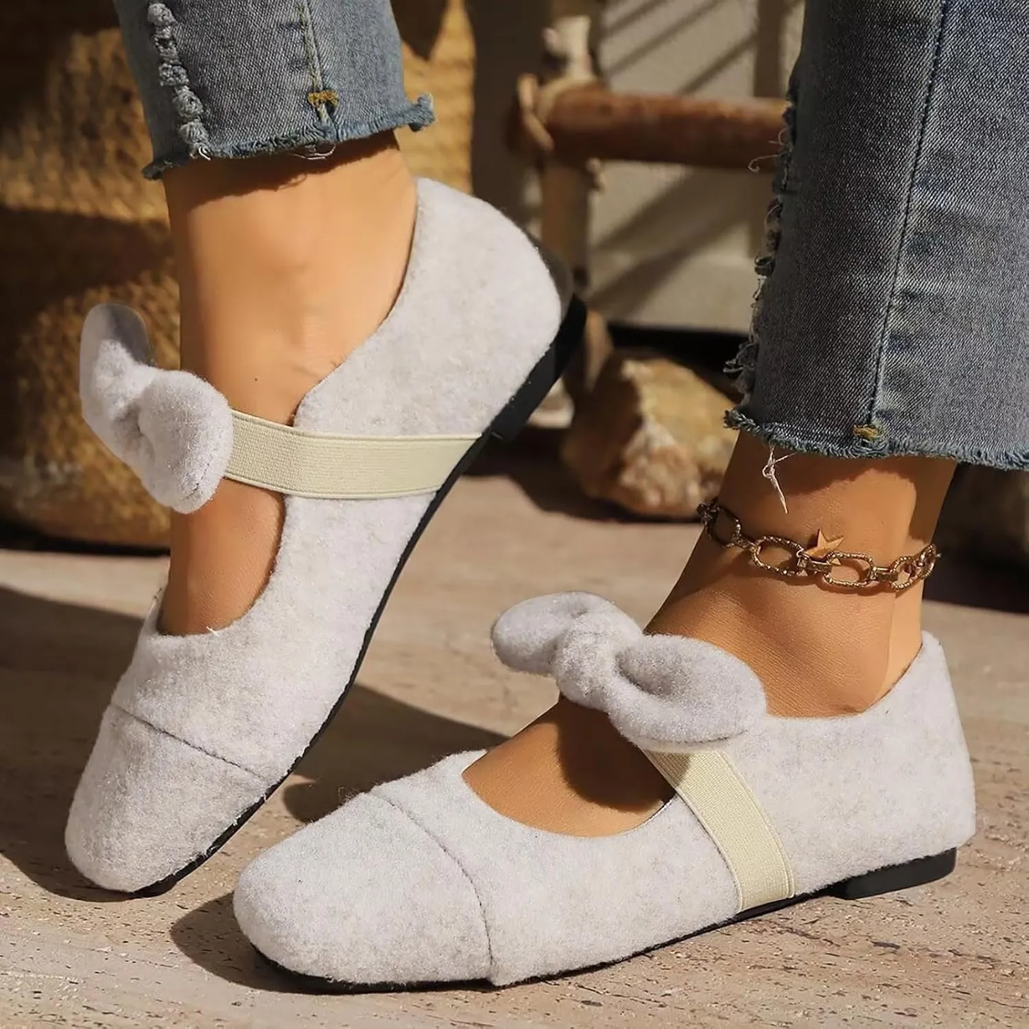 Flat Shoes for Women Square Toe Ballet Flats Dressy Slip On Loafer