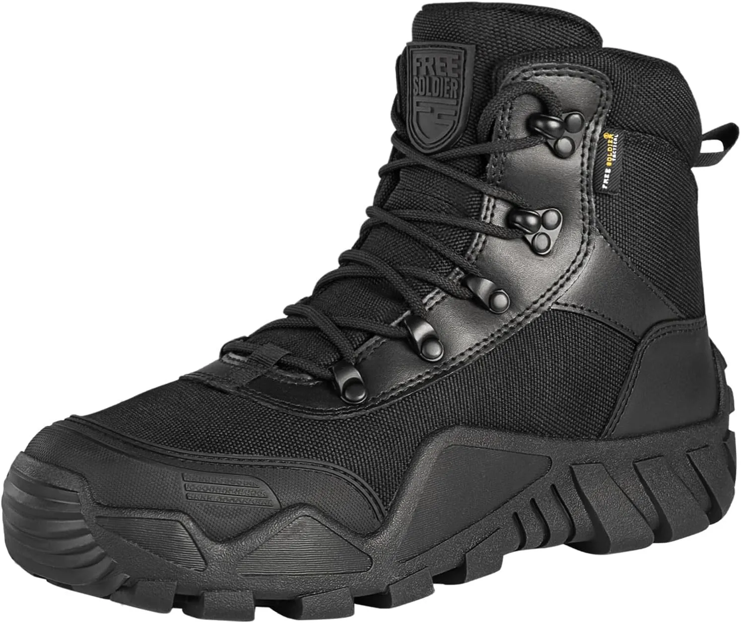 FREE SOLDIER Men's Waterproof Hiking Boots Tactical Work Boots Outdoor Lightweight Military Boots (Mid Black, US 12)