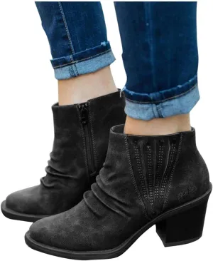 Gibobby Ankle Booties for Women V Cut,Chelsea Boots Slip on Ankle Boots Chunky Pointed Toe Cutout Low Heel Shoes