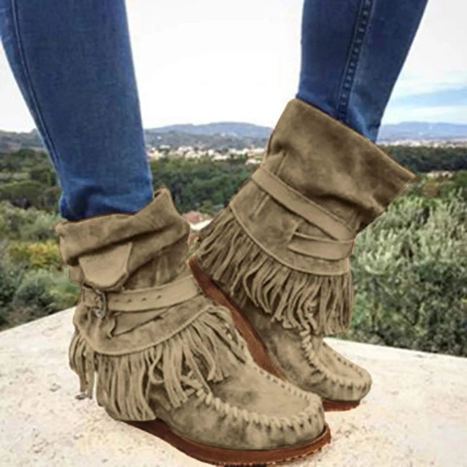 Gibobby Boots for Women Women High Heel Platform Boots Retro Ankle Boots Squared Toe Breathable Zip Up Boots 52