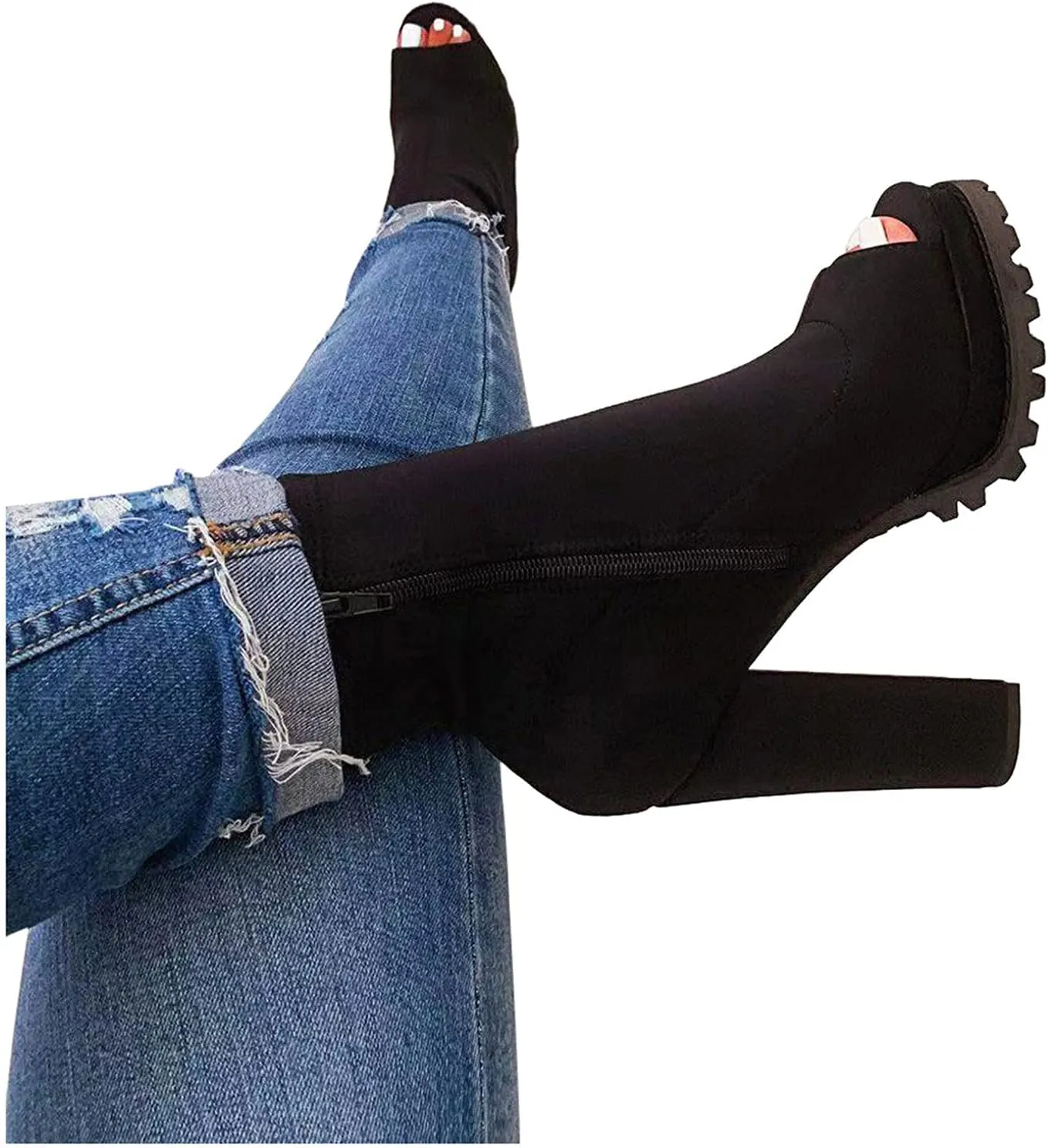 Gibobby Cowboy Boots for Women Round Toe Platform Boots Squared Heels Motorcycle Boots Lace Up Strap Party Ankle Boots 52