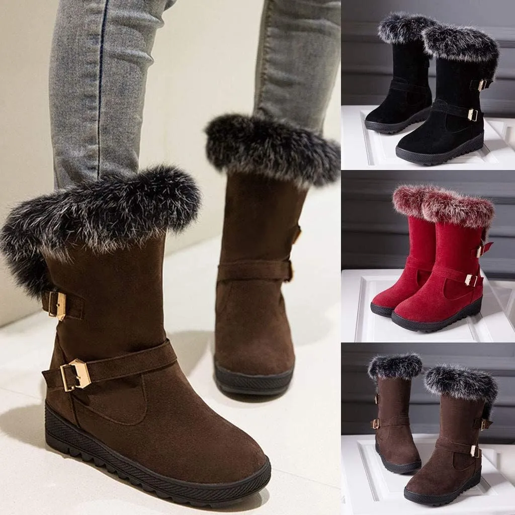 Gibobby Womens Flat Boots,Women Snow Boots Bucket Warm Ankle Booties Comfortable Winter Slip On Booties Outdoor Shoes