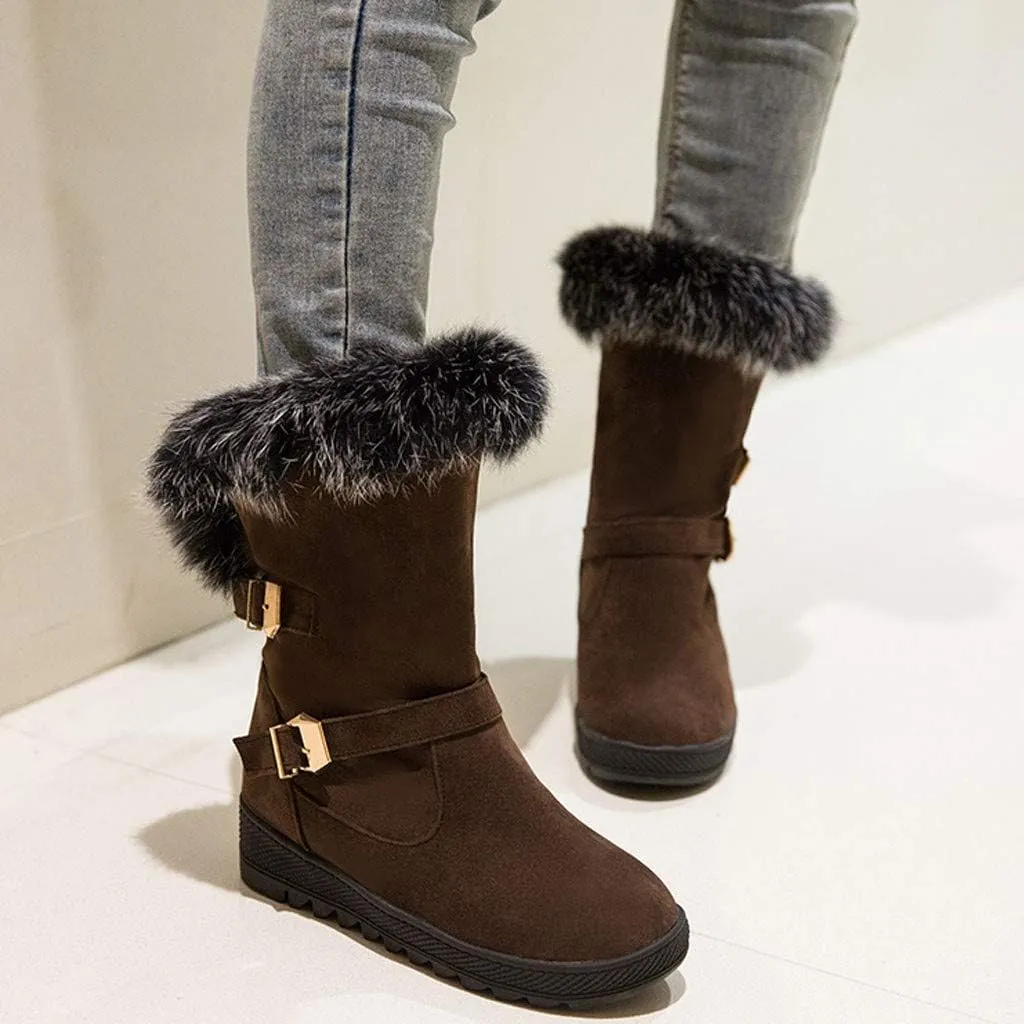 Gibobby Womens Flat Boots,Women Snow Boots Bucket Warm Ankle Booties Comfortable Winter Slip On Booties Outdoor Shoes