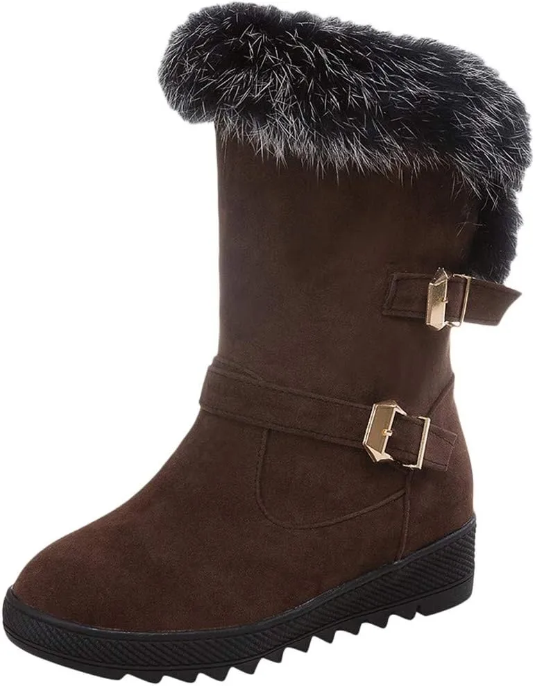 Gibobby Womens Flat Boots,Women Snow Boots Bucket Warm Ankle Booties Comfortable Winter Slip On Booties Outdoor Shoes