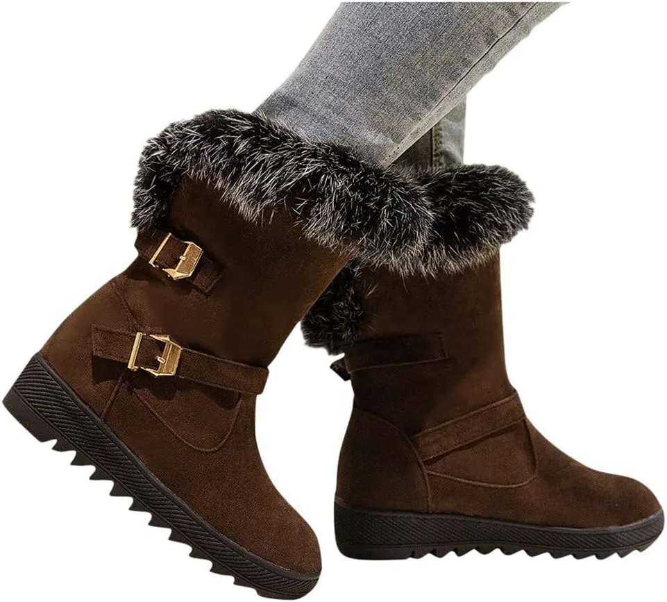 Gibobby Womens Flat Boots,Women Snow Boots Bucket Warm Ankle Booties Comfortable Winter Slip On Booties Outdoor Shoes