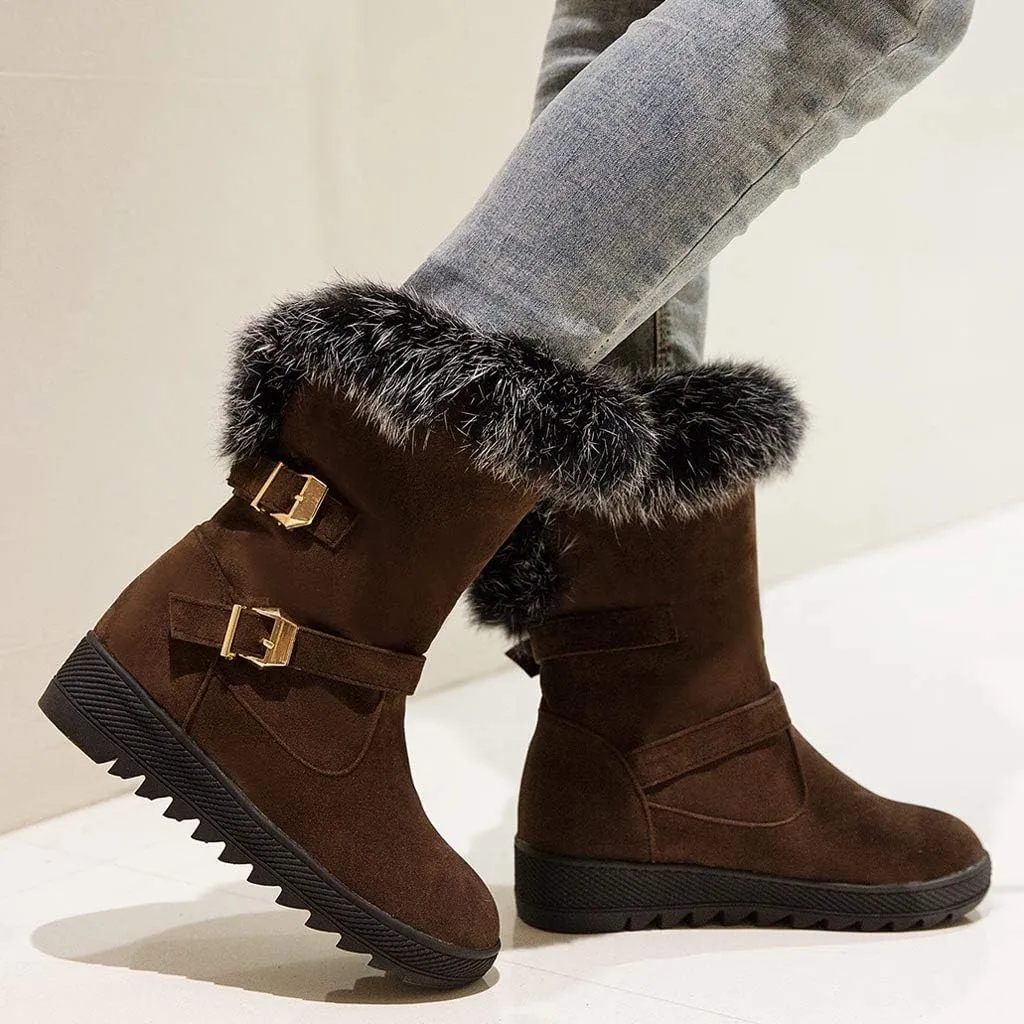 Gibobby Womens Flat Boots,Women Snow Boots Bucket Warm Ankle Booties Comfortable Winter Slip On Booties Outdoor Shoes