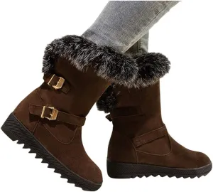 Gibobby Womens Flat Boots,Women Snow Boots Bucket Warm Ankle Booties Comfortable Winter Slip On Booties Outdoor Shoes