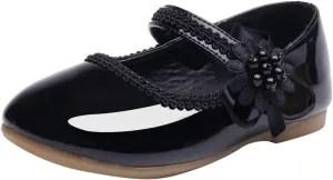 Girls Dress Shoes Mary Jane Ballet Flats Toddler Flower Girl School Party Wedding Shoes with Flower