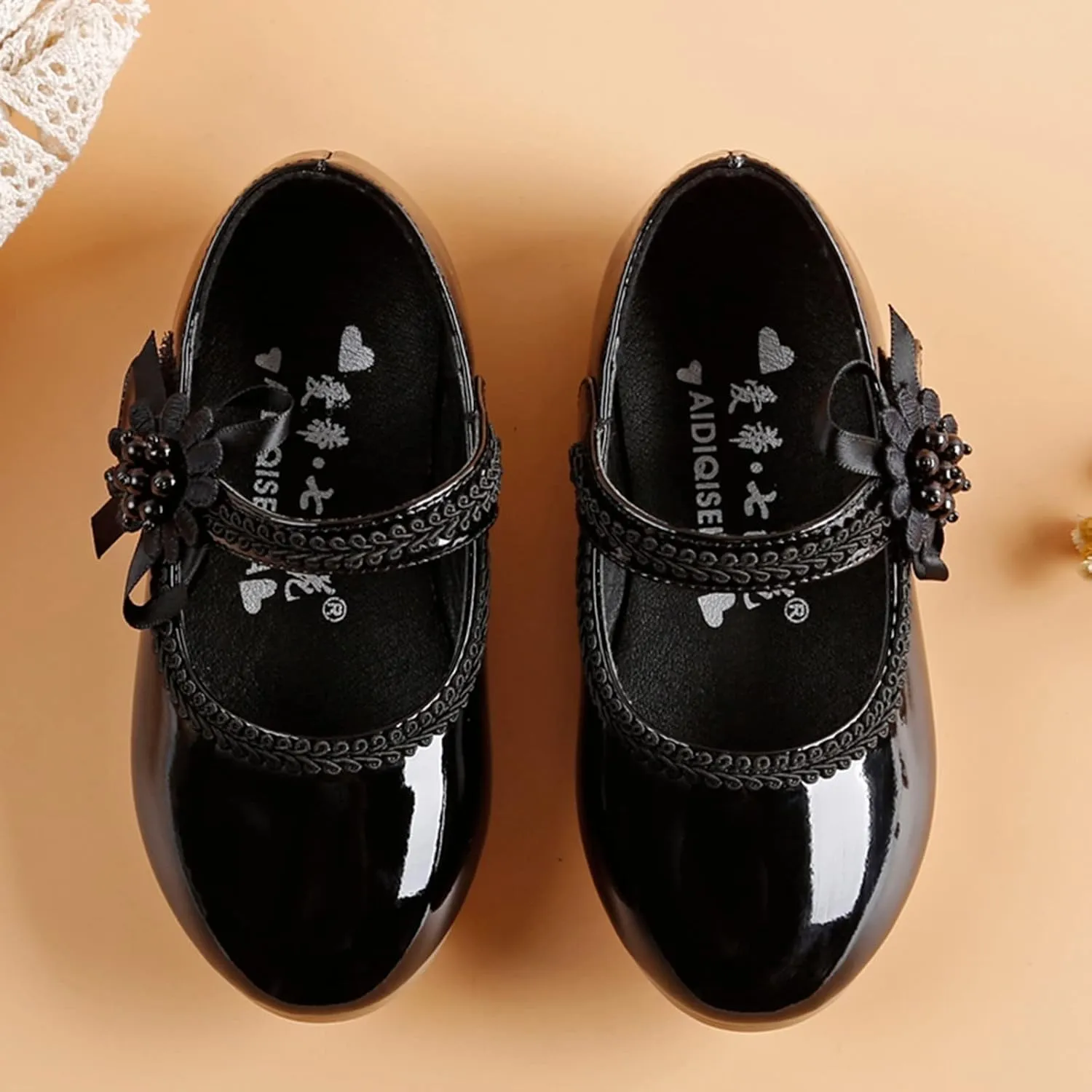 Girls Dress Shoes Mary Jane Ballet Flats Toddler Flower Girl School Party Wedding Shoes with Flower