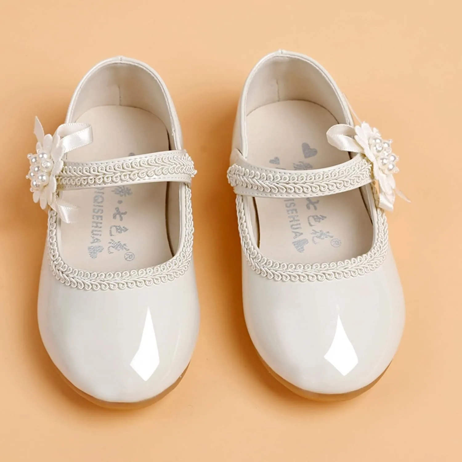 Girls Dress Shoes Mary Jane Ballet Flats Toddler Flower Girl School Party Wedding Shoes with Flower