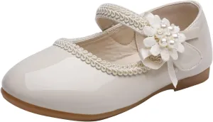 Girls Dress Shoes Mary Jane Ballet Flats Toddler Flower Girl School Party Wedding Shoes with Flower