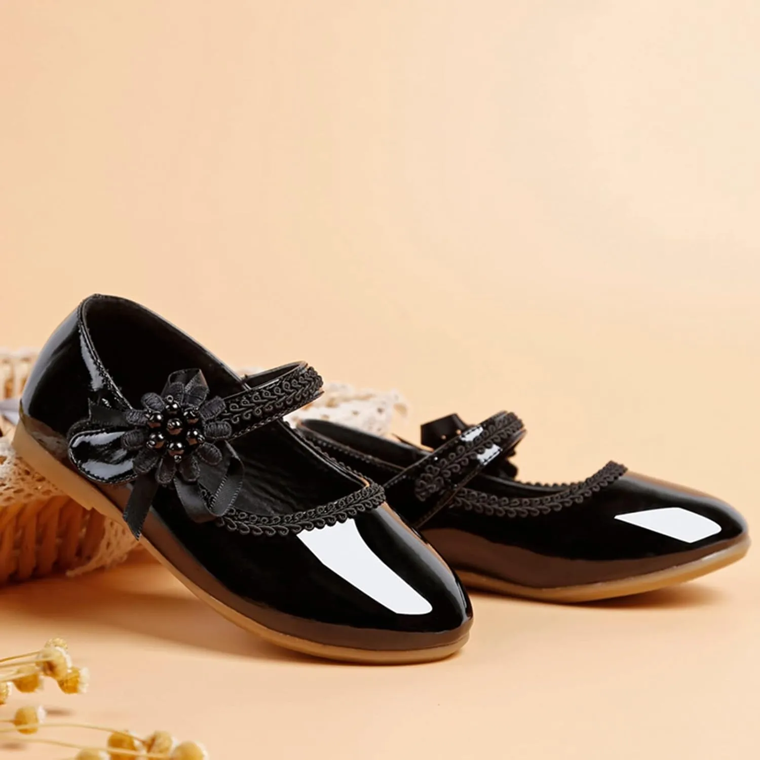 Girls Dress Shoes Mary Jane Ballet Flats Toddler Flower Girl School Party Wedding Shoes with Flower