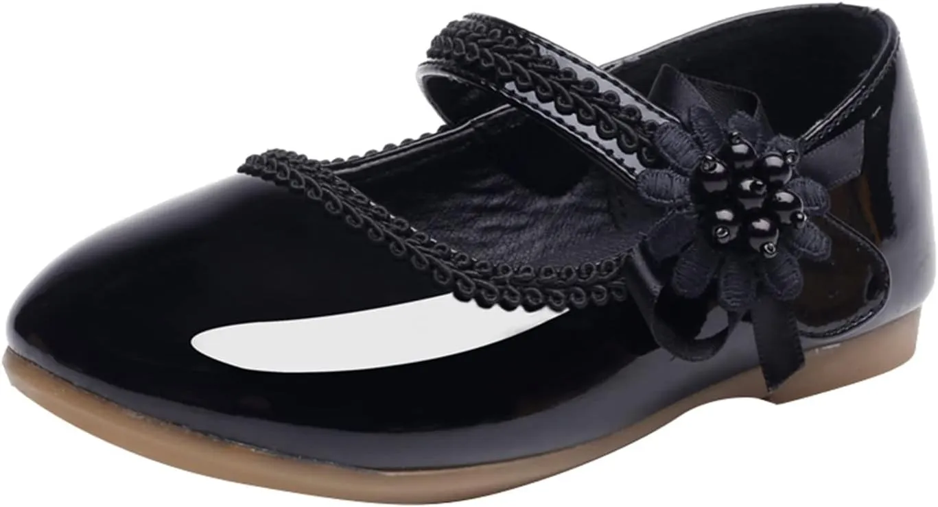 Girls Dress Shoes Mary Jane Ballet Flats Toddler Flower Girl School Party Wedding Shoes with Flower
