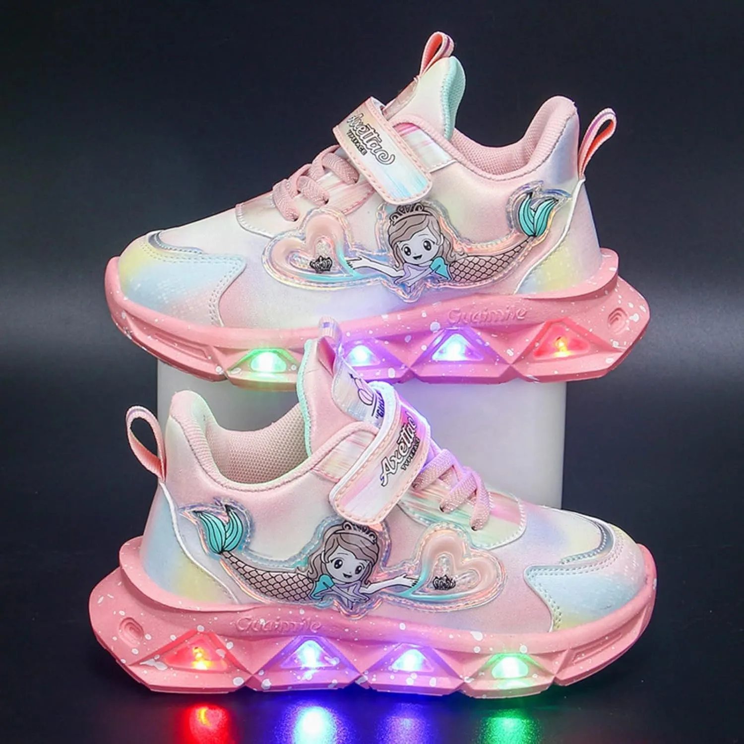 Girls’ Princess Shoes Slip On Light Up Shoes Mermai𝐝 Shoes Breathable Mesh Sneakers Lightweight Girls Sneakers