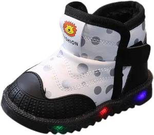 Girls Winter Thickened Cotton Shoes Toddler Girl LED Light Up Boots Outdoor Warm Non-Slip Snow Boot for kids