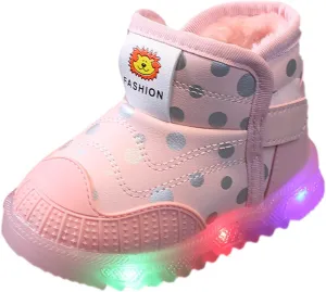 Girls Winter Thickened Cotton Shoes Toddler Girl LED Light Up Boots Outdoor Warm Non-Slip Snow Boot for kids